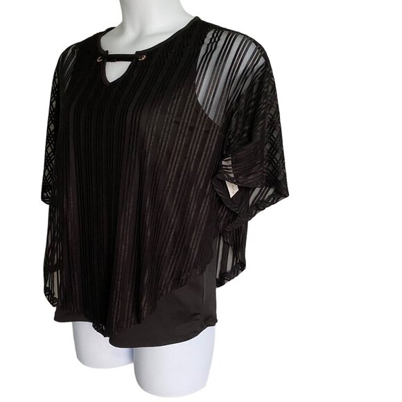 Sweet Violet Black Sheer Layered Poncho Top Women's Medium NEW NWT - Picture 5 of 10